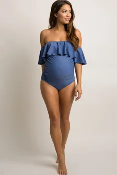 Seksi Porodniškega Tankinis Ženske Trdna Ogrlicom Flounce Bikini Enem Kosu Povodcem Noseča Push Up Kopalke Biquini