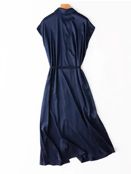 SuyaDream Trdna Ženska Sredi Obleko 93%Saten Svila V skladu Bat Rokavi Sashes Majica Obleke 2021 Pomlad Poletje Mornarice Elegancija Obleke