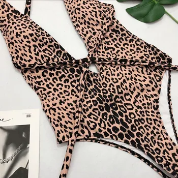 Vroče Seksi Žensk Jumpsuit Leopard, Tiskanje Bikini Push-Up Oblazinjeni Kopalke, Kopalke Push Up Oblazinjeni Bodysuits Povoj Biquini