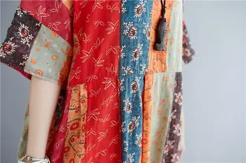 Prevelik Ženske Cvjetnim Tiskanja Bombaž Perilo Dolge Poletne Obleke Vintage Plašč Femme Priložnostne Boho Vestido Maxi Obleko 2021 Nova Moda