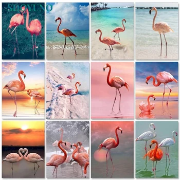 PhotoCustom 40x50cm Barve Z Številkami Flamingo Olje, Barvanje Z Številkami Na Platno Živali brez okvirjev DIY Doma Dekor dnevna Soba