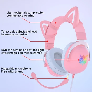2021 Luštna Mačka Ušesa Igralec Slušalke Stereo Bas Srčkan RGB Dekle Slušalke Z Neodvisno Mic Za Prenosnik PS4 PS5 Xbox Eno tipko mute