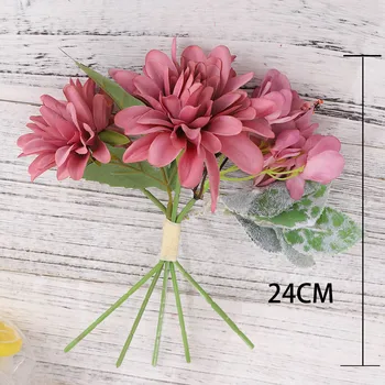 Nove Lepe Umetne Svile Cvetja Visoke Kakovosti Jeseni Dahlia Vina Barve Šopek Doma Poroka Tabela Dekoracijo Ponaredek Cvetje