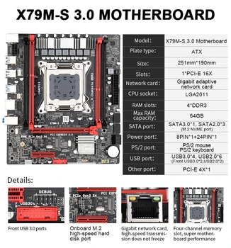 JINGSAH X79M-S3.0 Motherboard LGA2011 USB3.0 2-Channel DDR3 64 G RAM NVME M. 2 SSD Podporo REG ECC Pomnilnik in Xeon E5 Procesor