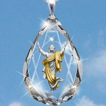 Padec v Obliki Kristalno Jezus Ogrlico, Obesek za Ženske Ogrlica Novo Modno Kovinsko Krščanskih Verskih Amulet Opremo Stranka Nakit