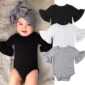 Pudcoco Newborn Baby Girl Obleke Sežgati Sleeve Solid Romper Jumpsuit Sunsuit Baby Poletnih Oblačil Eno-kosov