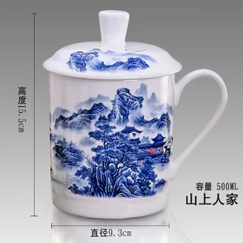 500 ml Kitajski Slog Kosti Kitajske Jingdezhen Modre in Bele Porcelanaste Tea Cup Urad Pijačo Skodelico Potovanja Teaware