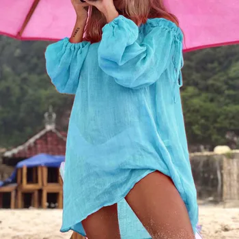 Plaža Obleko Srajco Cover-up 2021 Kopalke Ženske Bele Plaže Tunics Plus Velikost Kritje Ups Bikini prikriti Sarong Kopalke Kritje Ups