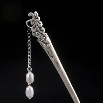 Prvotni načrt Tajski srebro retro ostra pearl tassel Kitajski vzorec obrti čar svetlobe luksuzni lady srebrni nakit