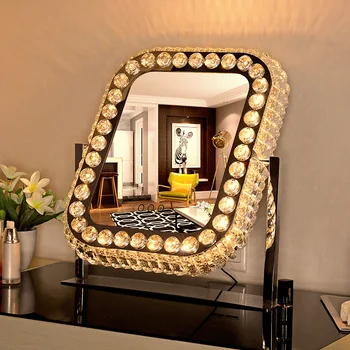 Kvadratni iz Nerjavečega Jekla Crystal Led make-up ogledalo s svetlobo toaletno ogledalo Ličila Doma dekoracijo Poročno darilo Dropshipping