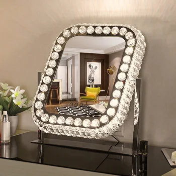 Kvadratni iz Nerjavečega Jekla Crystal Led make-up ogledalo s svetlobo toaletno ogledalo Ličila Doma dekoracijo Poročno darilo Dropshipping