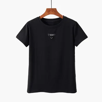 Pletene Osnovne Solid majica s kratkimi rokavi Ženske Priložnostne Bombaža, Kratek Rokav Tee-Majice Ženske Vrhovi 2020 Moda