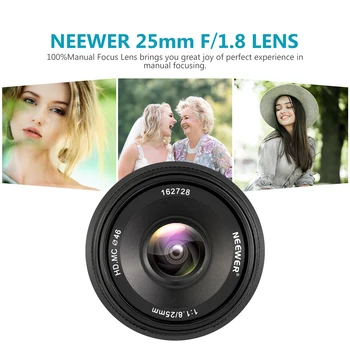 Neewer 25 mm f/1.8 Velike Zaslonke širokokotni Objektiv z Ročnim Ostrenjem APS-C Prime Objektiv Za Canon EF-EOS M-M Mount Mirrorless Fotoaparati