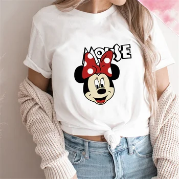 Poletje Ženske Majica Bele Svoboden Kratkimi Rokavi Dekliška Tshirts T-shirt Mimmie Mouse Mickey Mouse Disney Tee Vrhovi Harajuku Oblačila