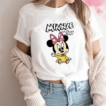 Poletje Ženske Majica Bele Svoboden Kratkimi Rokavi Dekliška Tshirts T-shirt Mimmie Mouse Mickey Mouse Disney Tee Vrhovi Harajuku Oblačila