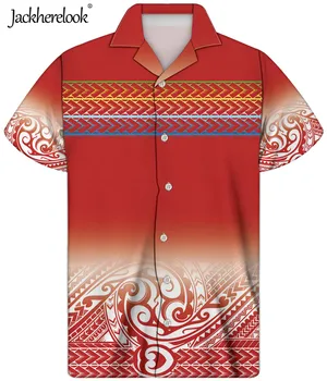 Jackherelook Rdeče Polinezijski Plemenski Samoa Blagovno Znamko Design Poletje Vrhovi Kratka Sleeved Havajske Srajce Plaži Moška Oblačila Plus Velikost