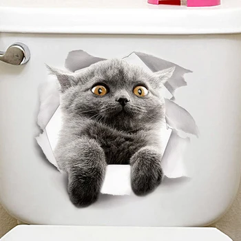 Cartoon živali 3d wc nalepke na školjko sedeža, srčkan mačke PVC stenske nalepke, kopalnica, hladilnik vrata dekor nalepke nalepke