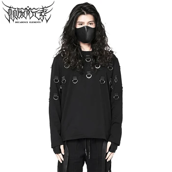 Korejski različico punk rock temno osebnost trendy moški high street dolgo sleeved majico black