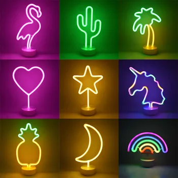 Nočna Lučka Led Powered by USB/Baterije LED Neon Znak Svetlobe Flamingo Samorog Zvezda, Luna Kaktus Obliko Svetilke Dekor Poroko Poletje