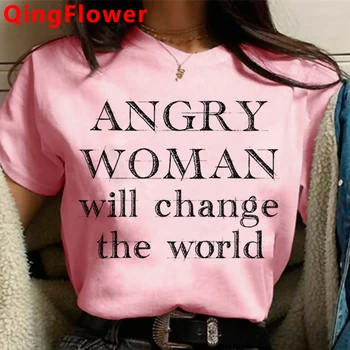 Feministična Feminizma Grl Pwr Dekle Moči majica s kratkimi rokavi tshirt ženske nekaj obleke, casual grunge kawaii harajuku t shirt harajuku