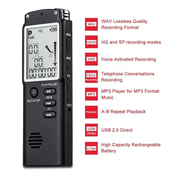 8GB/16GB/32GB Snemalnik zvoka USB Strokovno 96 Ure Dictaphone Digitalni Avdio Snemalnik Z WAV,MP3 Predvajalnik