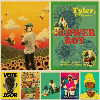 WTQ Platno Slikarstvo Retro Plakat Tyler The Creator Cvet Boy Band Glasbene Zajema Hip Hop Rapper Star Stenskih slikah, Doma Dekor