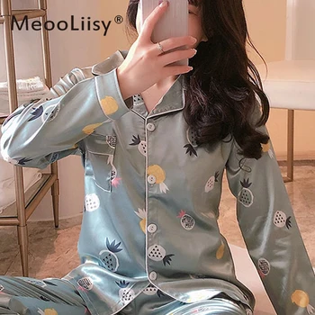 MeooLiisy Novo 2021 Saten Svila Pižamo Nastavite Leopard Tiskanja Ženske Sleepwear Moda Stranka Seksi More Ženske Spodnje Perilo, Homewear