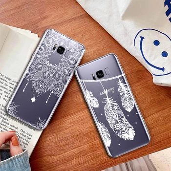 Potiskane Seksi Čipke Pero Telefon Primeru Coque Za Samsung Galaxy S6 Rob S7 S8 Plus Čipke Črn Telefon, Pokrovček Za Samsung S7 S8 Plus
