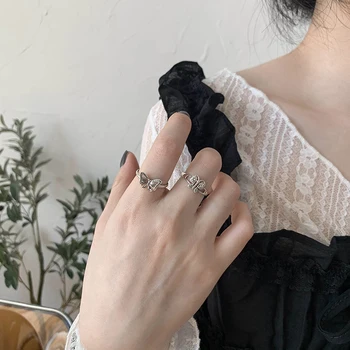 Minimalističen Slog Srebrne Barve Metulj Nastavljivo Odpiranje Baker Kovinski Prst Obroči za Ženske Dekle Gothic Stranka Nakit