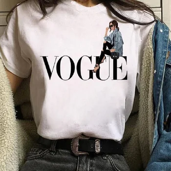 Ženske Poletne Bele Priložnostne Vsestranski Pismo Natisnjeno Risani Modni T-Shirt Kratek Rokav