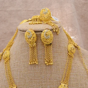 Luksuzni ženske Dubaj 24k zlata barva Nakit sklopov Indija Etiopiji Afriške Nevesta je poročna darila, Ogrlica, uhani, Bangles, Nevesta, ki določa