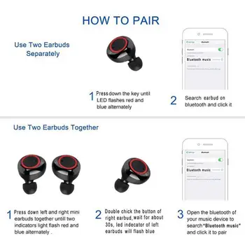 TWS Bluetooth, združljiva 5.0 Slušalke Brezžične Slušalke Stereo Slušalke Šport Mikrofon S Polnjenjem Polje Za iPhone, samsung
