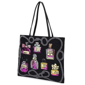 Bleščica, Vezenje Parfum Design Pu Usnje Tote Bag Torba za Ženske Modne Torbice in Torbe Priložnostne Nakupovalna Torba