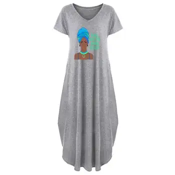 2021 Žensk Poletje Afro Black Lepa Pogumen Blagoslovljeni Dolgo Obleko Priložnostne Svoboden Žep Kratek Rokav Maxi Obleke Prevelik Padec
