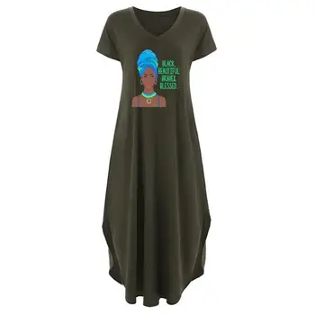 2021 Žensk Poletje Afro Black Lepa Pogumen Blagoslovljeni Dolgo Obleko Priložnostne Svoboden Žep Kratek Rokav Maxi Obleke Prevelik Padec