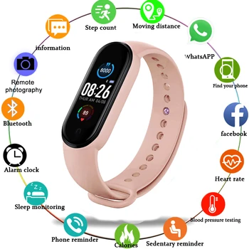 M5 Smart Fitnes Zapestnica Watch 2021 Moški Ženske Smartwatch Šport Digitalne Elektronske Ure za Apple Watch Xiaomi Huawei Roza