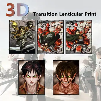 Napad na Titan 3D Lentikularan Plakat Anime Slikarstvo Flip Gradient Ozadje Stene Kritje Božična Darila Dom Dekor Nalepke Zidana