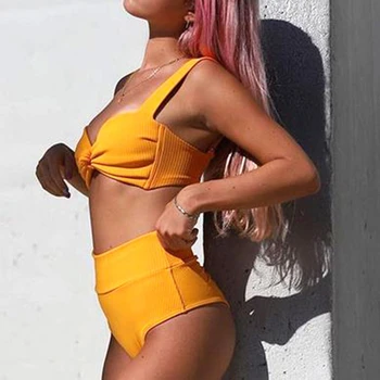 Visoko Pasu Bikini Komplet Push Up Kopalke Ženske Barva Bikini Kopalke Seksi Plaži Kopalke