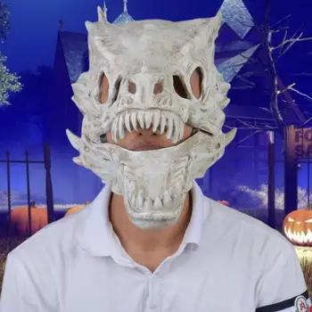 Halloween Grozo Cosplay Latex Dinozaver Masko Stranka Dekoracijo Živali Poln Obraz Masko Za Moške Fantje Simulacije Zmaj Kosti Pokrivala