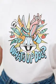 Trendyol Bugs Bunny Licenco Natisnjeni Ramen Blazine Pletene T-Shirt TWOSS21TS0045