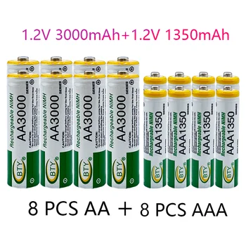 Čisto nov 1,2 V AA 3000mAh Ni MH akumulatorska baterija + AAA baterije 1350MA baterija za ponovno polnjenje Ni MH 1,2 V AAA baterije