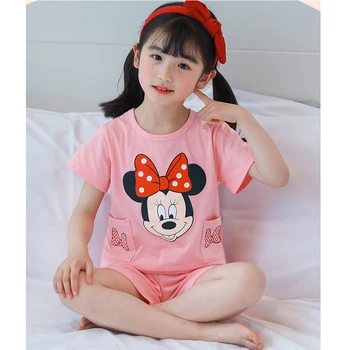 Dekleta Pijamas Enfant Sleepwear Otrok Kompleti Oblačil Otroci Pižame 2-12 Let Poletje Strip Disney Minnie Pižame