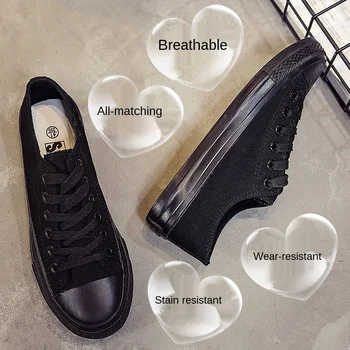 Nizko vrh vse črno platno čevlji za moške pure black dihanje delo odbora čevlji študentov vsestranski priložnostne malo črne čevlje