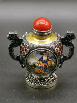 Kitajska Stari Nacionalni Slog Stare Tibetanske Srebro Snuff Steklenico Kipi za Dekoracijo Zbirka Okraski