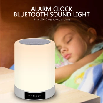 Nočne Luči Bluetooth Zvočnik, Touch Senzor Postelji LED Svetilko Z Budilko, MP3 Predvajalnik, FM Radio, Najboljše Darilo Za Otroke