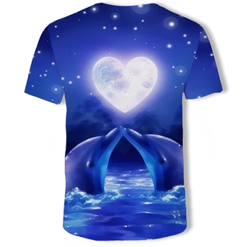 2021 Novo Ocean Risanka Moške Napredno T-shirt Anime 3DT Majica Graphic T-shirt Prevelik T-shirt Delfina, Modra Osebnost