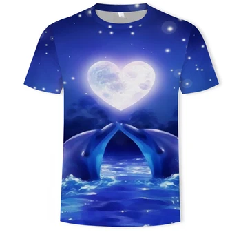 2021 Novo Ocean Risanka Moške Napredno T-shirt Anime 3DT Majica Graphic T-shirt Prevelik T-shirt Delfina, Modra Osebnost