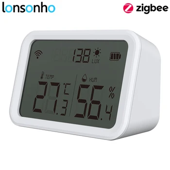 Lonsonho Tuya Smart Zigbee LCD Temperature, Vlažnosti, Senzor Svetlobe, Svetlost, Intenzivnost Detektor Smart Življenje Doma Automaiton