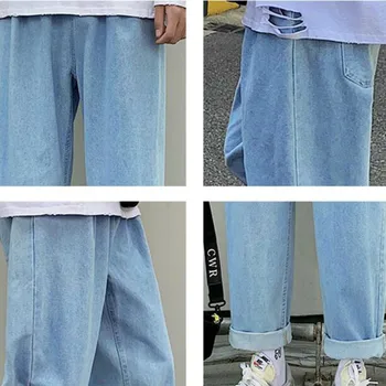 Moški Denim Jeans Hlač Elastični Pas Trdna Preprost korejski Moda Svoboden Naravnost Oversize 5XL Vse za Prosti čas-tekmo Stretch Študentov