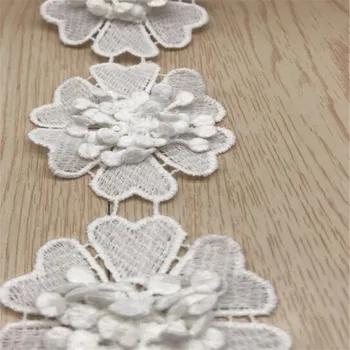 3D stereoskopski čipke cvet Bele DIY poročno obleko ročno pokrivala šal oblačila, dodatki za Vezenje obliž